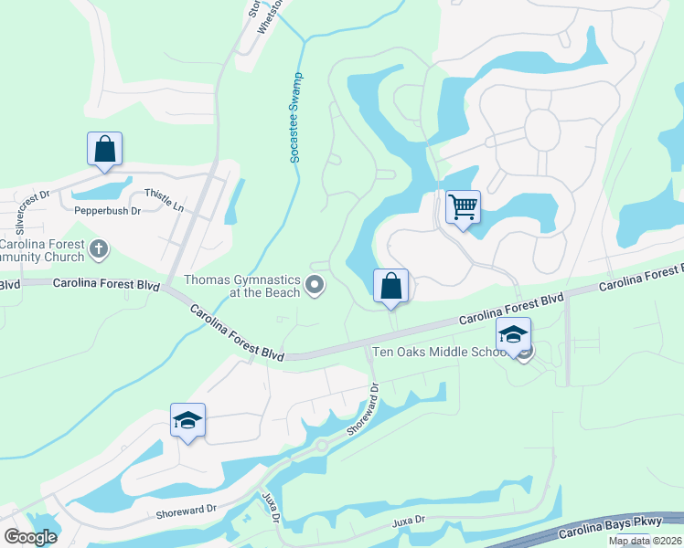 map of restaurants, bars, coffee shops, grocery stores, and more near Starlit Way in Myrtle Beach