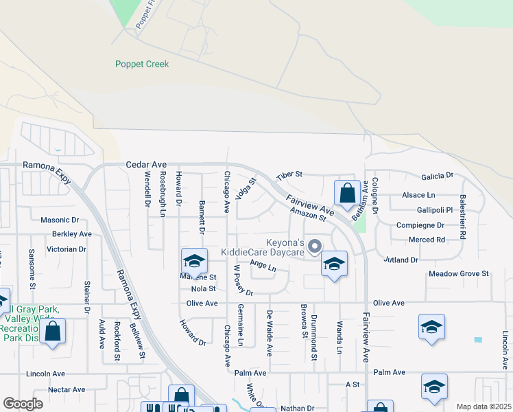 map of restaurants, bars, coffee shops, grocery stores, and more near 24856 Loire Court in Hemet