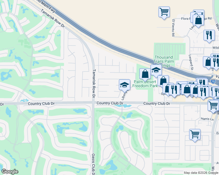map of restaurants, bars, coffee shops, grocery stores, and more near 113 Batista Court in Palm Desert