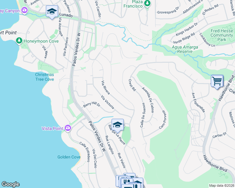 map of restaurants, bars, coffee shops, grocery stores, and more near 30205 Vía Borica in Rancho Palos Verdes