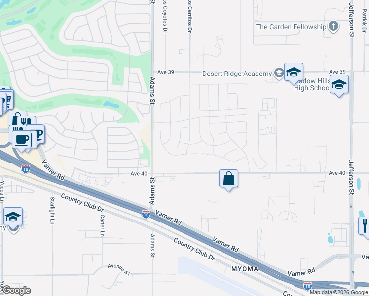 map of restaurants, bars, coffee shops, grocery stores, and more near 39763 Majorca Drive South in Indio