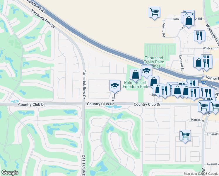 map of restaurants, bars, coffee shops, grocery stores, and more near 123 Brenna Lane in Palm Desert