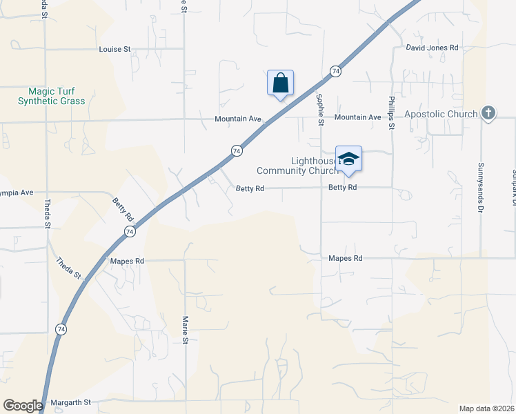 map of restaurants, bars, coffee shops, grocery stores, and more near 22693 Betty Road in Perris