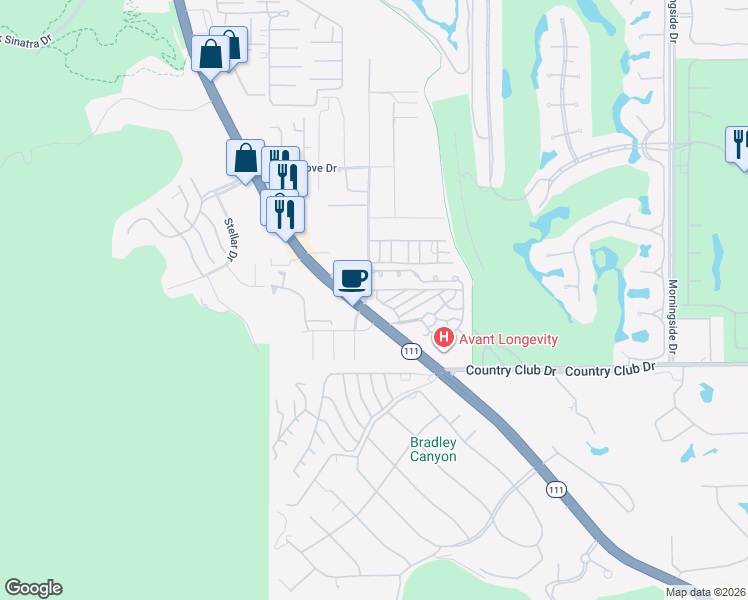 map of restaurants, bars, coffee shops, grocery stores, and more near 69 Ruby Lane in Rancho Mirage