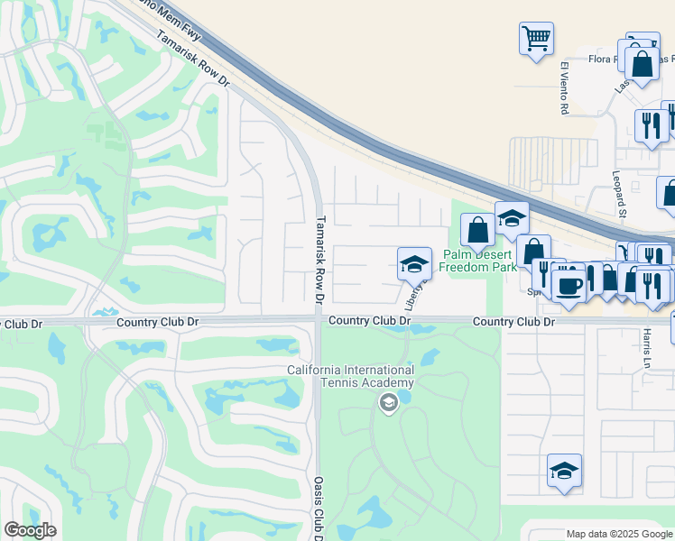 map of restaurants, bars, coffee shops, grocery stores, and more near 103 Batista Court in Palm Desert