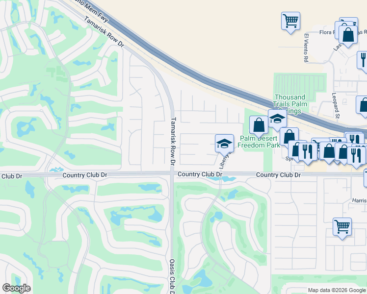 map of restaurants, bars, coffee shops, grocery stores, and more near 103 Batista Court in Palm Desert