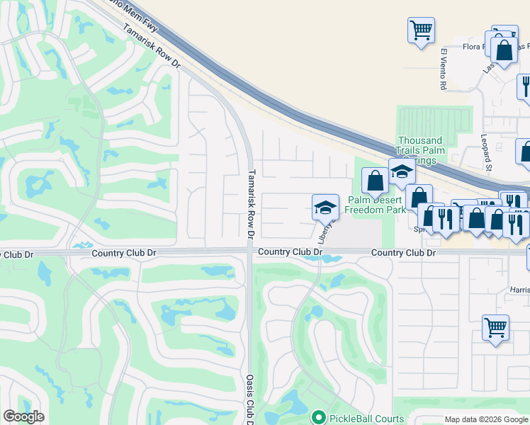 map of restaurants, bars, coffee shops, grocery stores, and more near 102 Batista Court in Palm Desert
