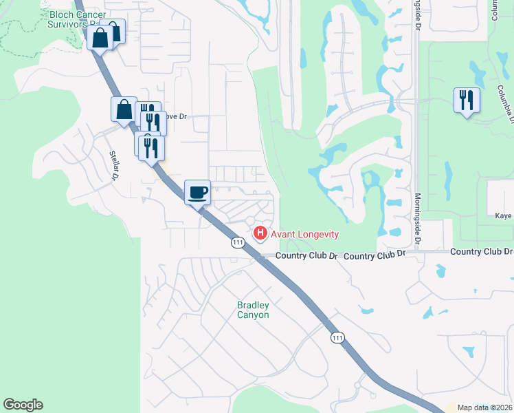 map of restaurants, bars, coffee shops, grocery stores, and more near 70260 California 111 in Rancho Mirage