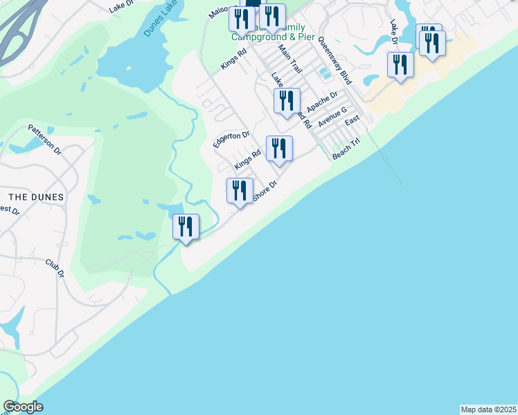 map of restaurants, bars, coffee shops, grocery stores, and more near 9560 Shore Drive in Myrtle Beach