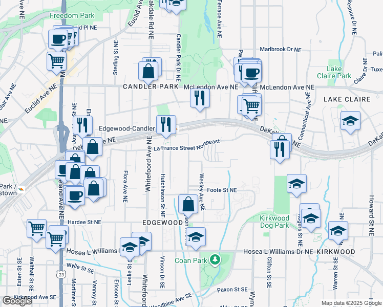 map of restaurants, bars, coffee shops, grocery stores, and more near in Atlanta