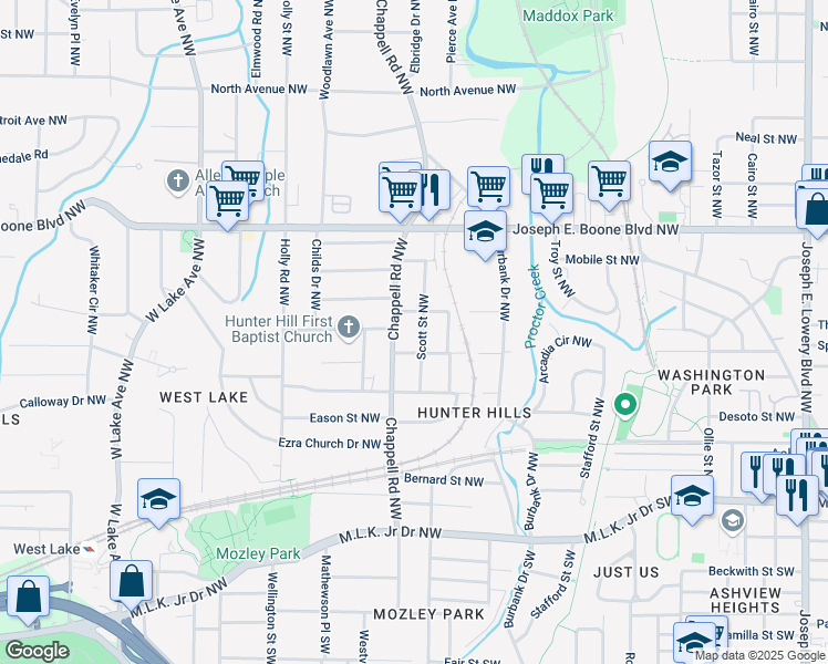map of restaurants, bars, coffee shops, grocery stores, and more near 184 Scott Street Northwest in Atlanta