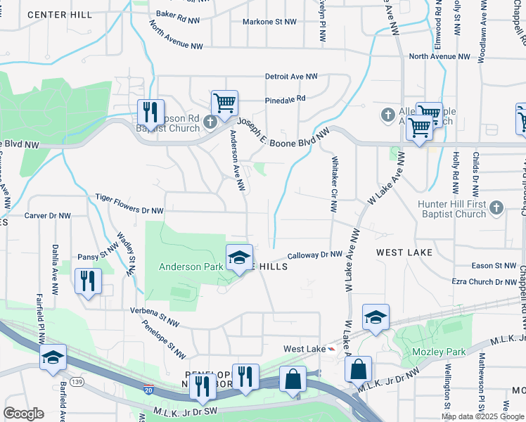 map of restaurants, bars, coffee shops, grocery stores, and more near 200 Adeline Avenue Northwest in Atlanta