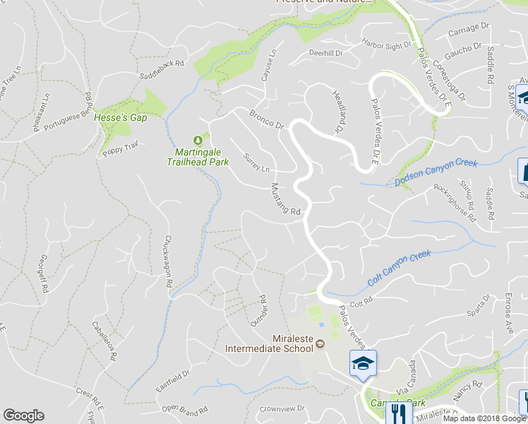 map of restaurants, bars, coffee shops, grocery stores, and more near 3 Eastfield Drive in Palos Verdes Peninsula