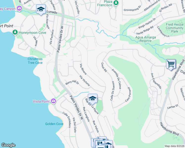 map of restaurants, bars, coffee shops, grocery stores, and more near 30205 Vía Borica in Rancho Palos Verdes