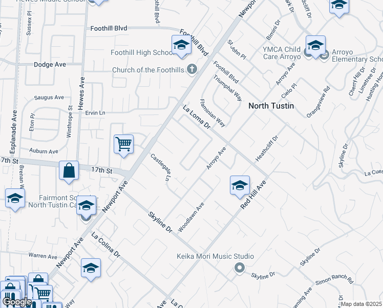 map of restaurants, bars, coffee shops, grocery stores, and more near 11872 Gladstone Drive in Santa Ana
