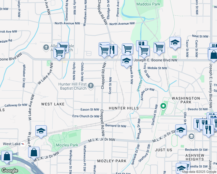 map of restaurants, bars, coffee shops, grocery stores, and more near 184 Scott Street Northwest in Atlanta
