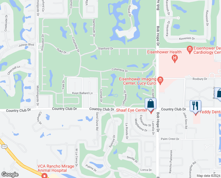 map of restaurants, bars, coffee shops, grocery stores, and more near 6 Barnard Court in Rancho Mirage