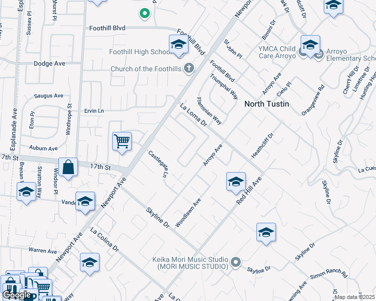 map of restaurants, bars, coffee shops, grocery stores, and more near 11872 Gladstone Drive in Santa Ana