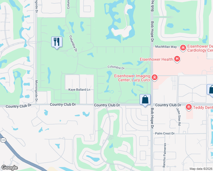 map of restaurants, bars, coffee shops, grocery stores, and more near 5 Barnard Court in Rancho Mirage