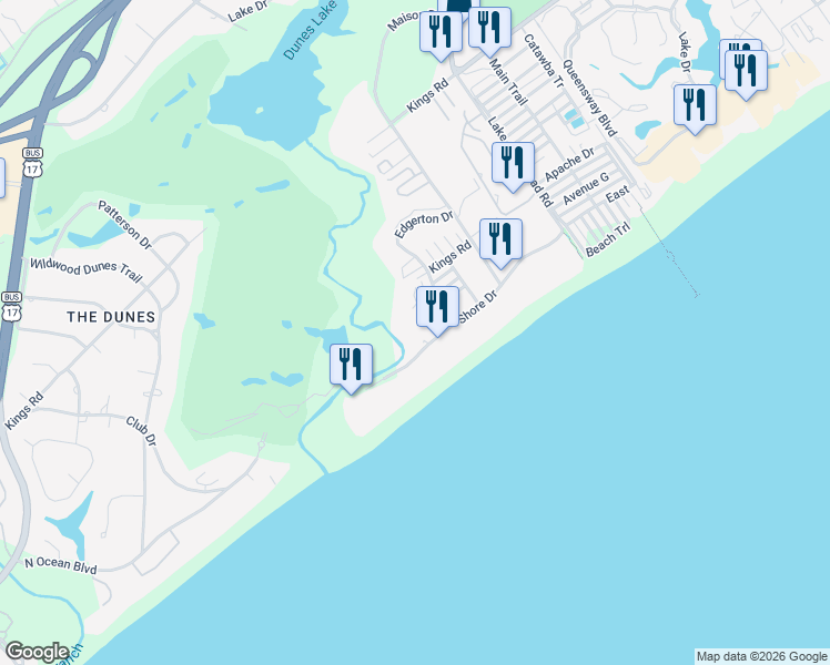 map of restaurants, bars, coffee shops, grocery stores, and more near 335 Mariners Court in Myrtle Beach