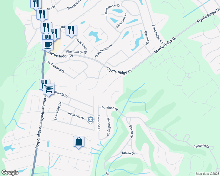map of restaurants, bars, coffee shops, grocery stores, and more near 1128 Lancelot Lane in Conway