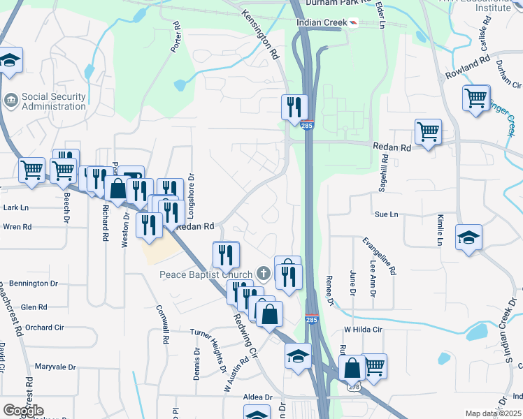 map of restaurants, bars, coffee shops, grocery stores, and more near 1233 Winston Drive in Decatur