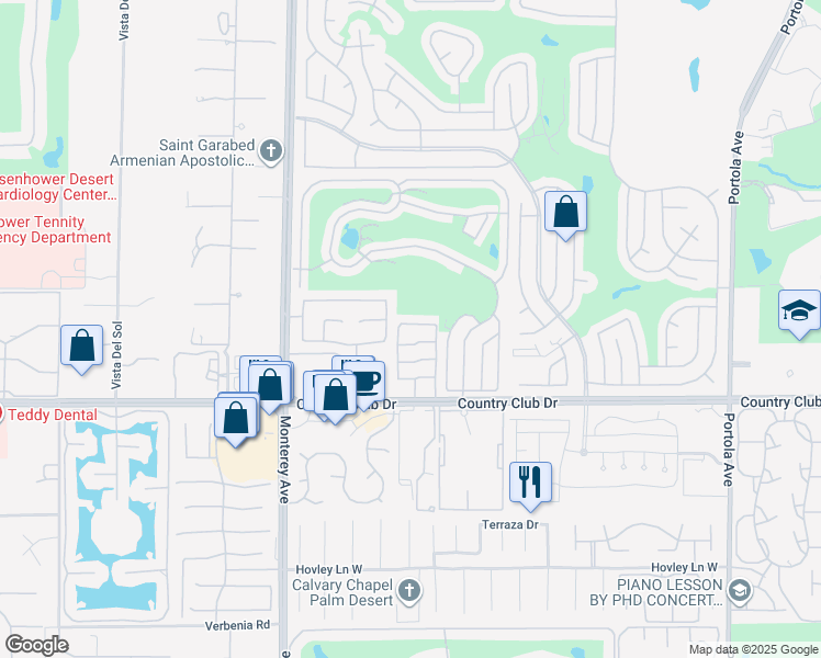 map of restaurants, bars, coffee shops, grocery stores, and more near 4164 Via Mattina in Palm Desert