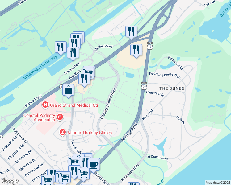 map of restaurants, bars, coffee shops, grocery stores, and more near 811 Villarosa Drive in Myrtle Beach