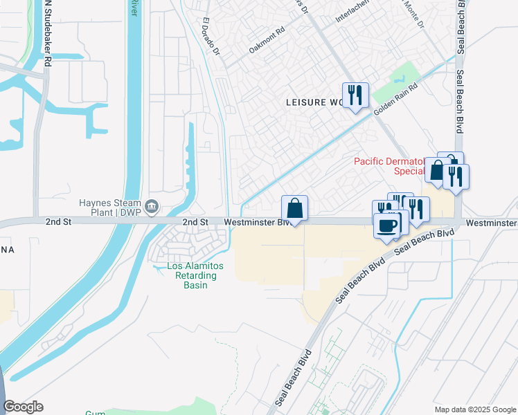 map of restaurants, bars, coffee shops, grocery stores, and more near 1232 Golden Rain Road in Seal Beach