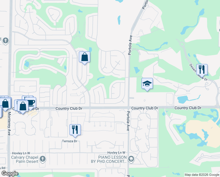 map of restaurants, bars, coffee shops, grocery stores, and more near 39663 White Canyon Drive in Palm Desert