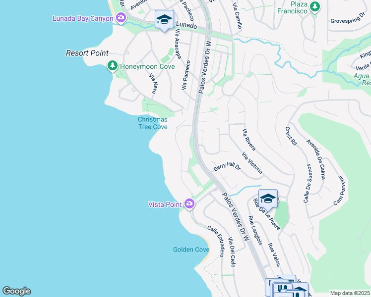 map of restaurants, bars, coffee shops, grocery stores, and more near 68 Laurel Drive in Rancho Palos Verdes