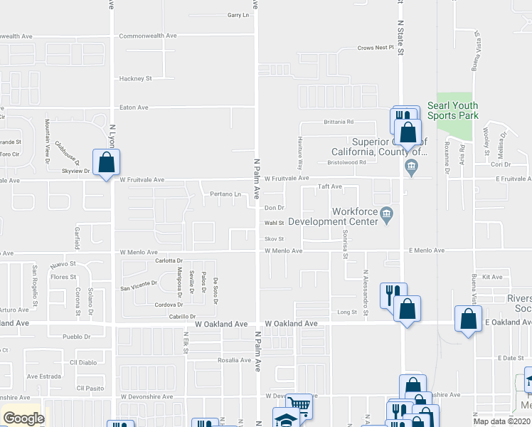 map of restaurants, bars, coffee shops, grocery stores, and more near 857 Don Drive in Hemet