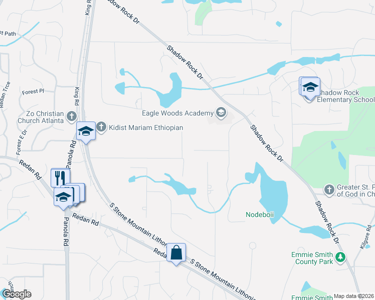 map of restaurants, bars, coffee shops, grocery stores, and more near 5734 Lanny Lane in Lithonia