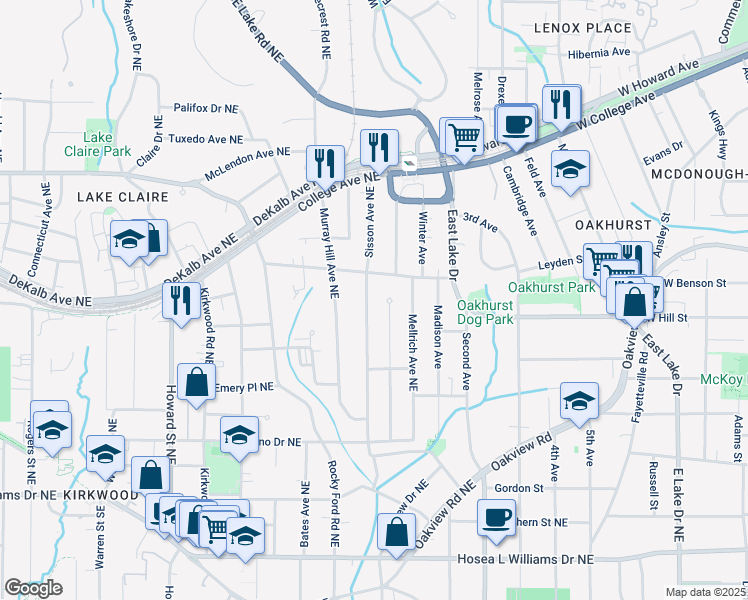 map of restaurants, bars, coffee shops, grocery stores, and more near 259 Sisson Avenue Northeast in Atlanta