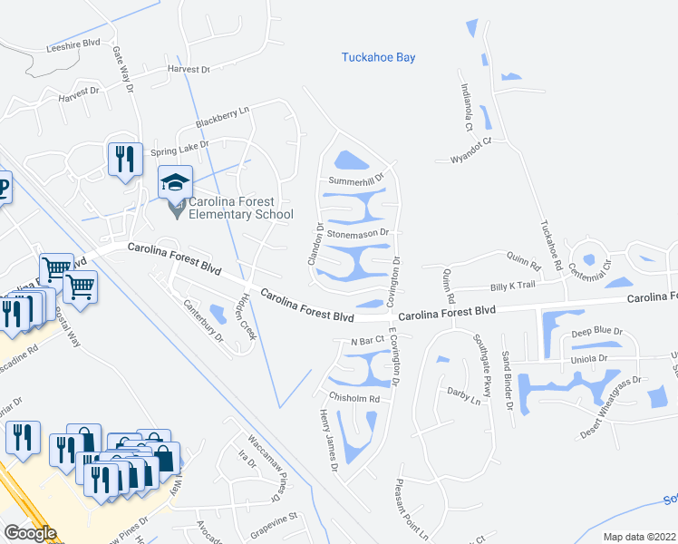 map of restaurants, bars, coffee shops, grocery stores, and more near 510 Quincy Hall Drive in Myrtle Beach
