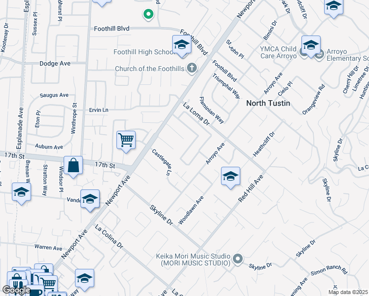 map of restaurants, bars, coffee shops, grocery stores, and more near 11891 Gladstone Drive in Santa Ana
