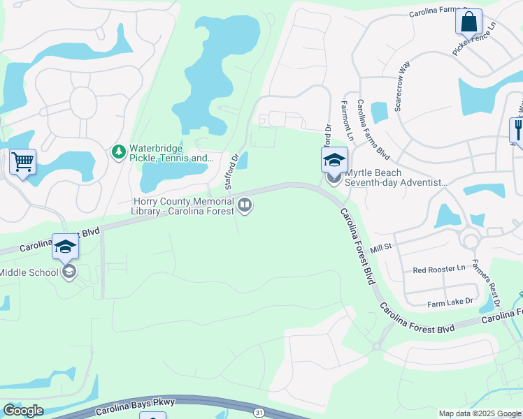 map of restaurants, bars, coffee shops, grocery stores, and more near 2254 Carolina Forest Boulevard in Myrtle Beach