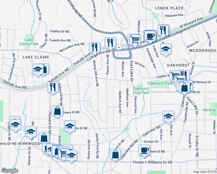 map of restaurants, bars, coffee shops, grocery stores, and more near 259 Sisson Avenue Northeast in Atlanta