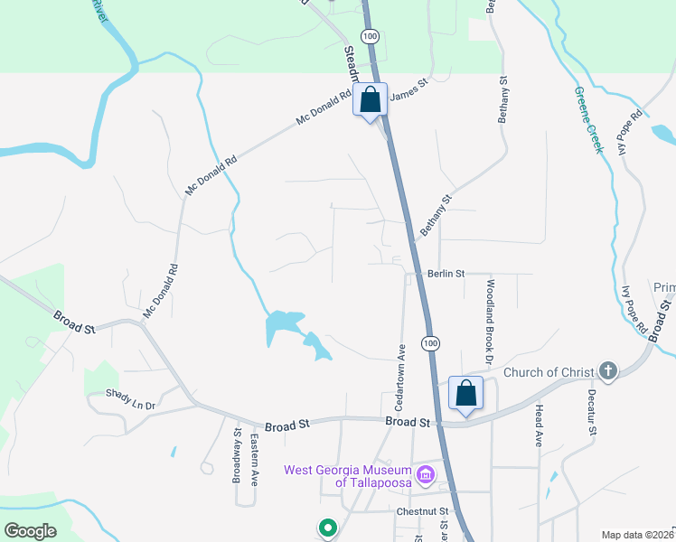 map of restaurants, bars, coffee shops, grocery stores, and more near 711 Kay Street in Tallapoosa