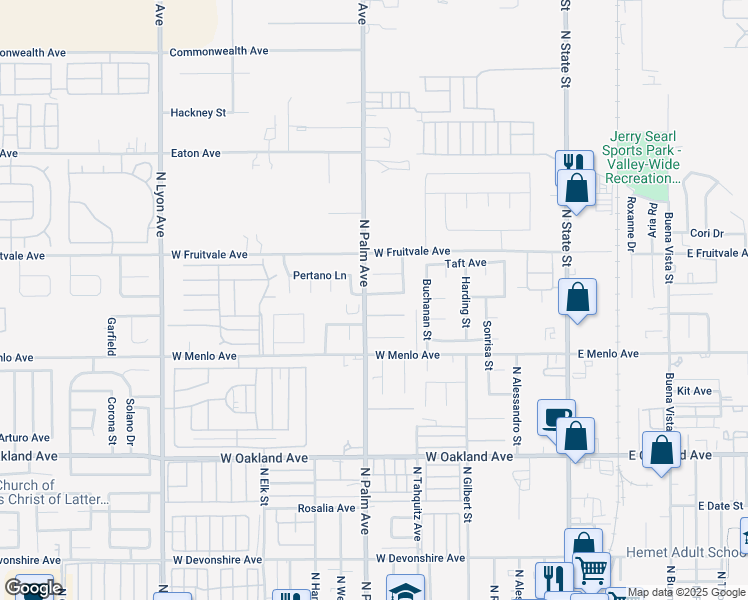 map of restaurants, bars, coffee shops, grocery stores, and more near 881 Don Drive in Hemet