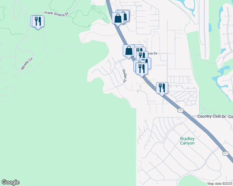 map of restaurants, bars, coffee shops, grocery stores, and more near 2 Nebulae Way in Rancho Mirage