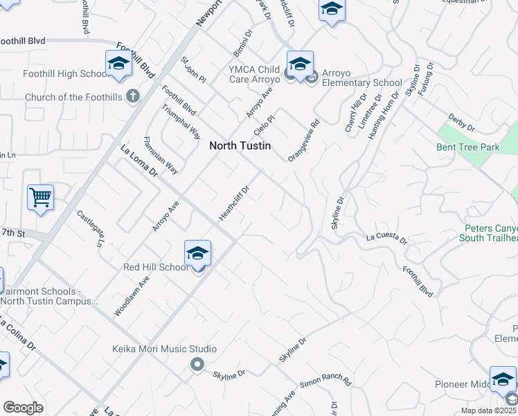 map of restaurants, bars, coffee shops, grocery stores, and more near 1472 Oak Grove Circle in Santa Ana
