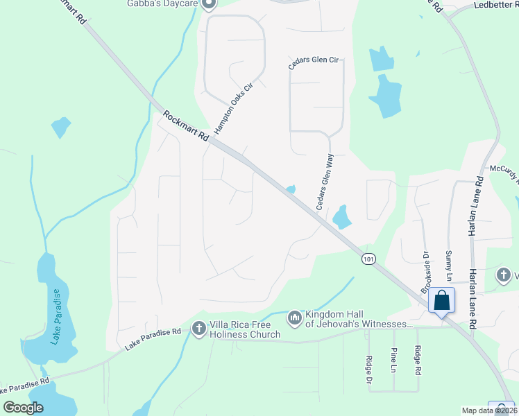 map of restaurants, bars, coffee shops, grocery stores, and more near 1628 Rockmart Road in Villa Rica