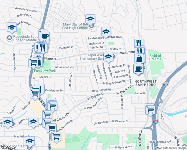 map of restaurants, bars, coffee shops, grocery stores, and more near 1729 Amelia Avenue in Los Angeles