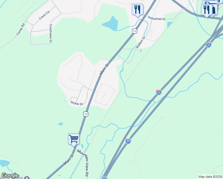 map of restaurants, bars, coffee shops, grocery stores, and more near 415 Trellis Circle in Springville