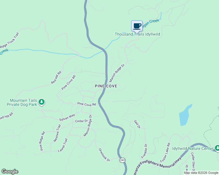 map of restaurants, bars, coffee shops, grocery stores, and more near 53037 Rockmere Drive in Idyllwild-Pine Cove