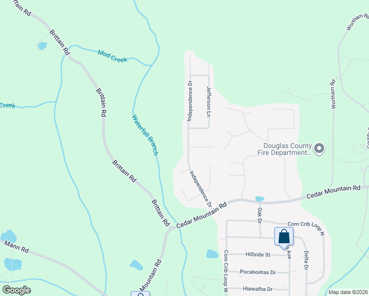 map of restaurants, bars, coffee shops, grocery stores, and more near 1811 Independence Drive in Douglasville