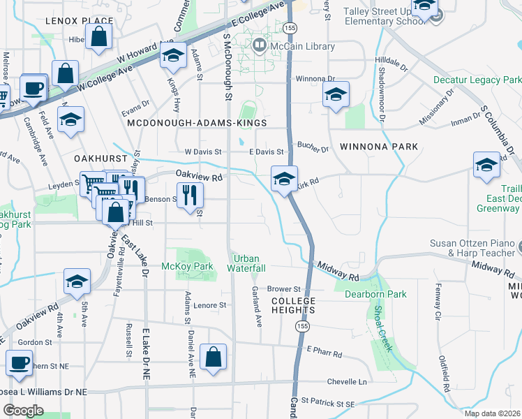 map of restaurants, bars, coffee shops, grocery stores, and more near 112 Oakhurst Terrace in Decatur