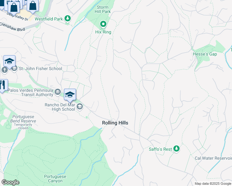 map of restaurants, bars, coffee shops, grocery stores, and more near 2 Quail Ridge Road North in Rolling Hills