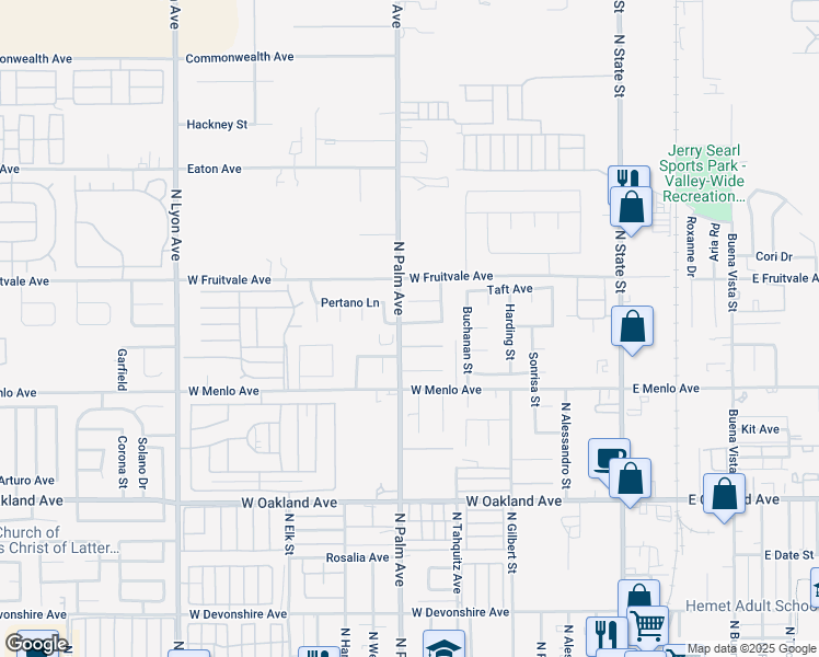 map of restaurants, bars, coffee shops, grocery stores, and more near 881 Don Drive in Hemet